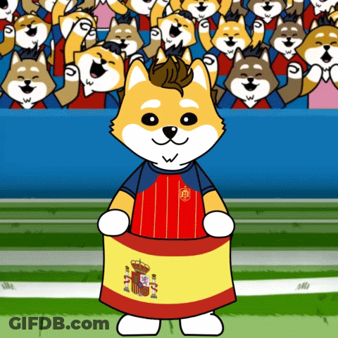 A Cartoon Dog Holding A Spanish Flag GIF