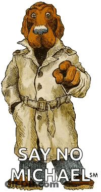 A Cartoon Dog In A Trench Coat Is Pointing At The Camera And Saying Say No Michael . GIF