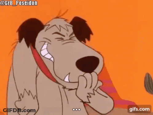 A Cartoon Dog Is Covering His Mouth With His Hand And Laughing . GIF