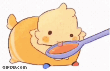 A Cartoon Dog Is Eating From A Purple Spoon GIF