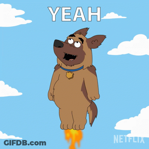 A Cartoon Dog Is Flying Through The Air With The Words Yeah Below Him GIF