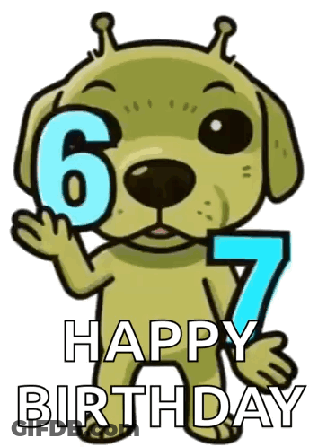 A Cartoon Dog Is Holding A Blue Number 6 In Its Mouth GIF
