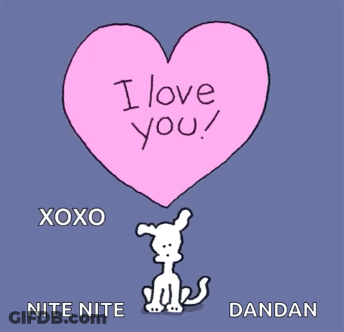 A Cartoon Dog Is Holding A Heart That Says I Love You GIF