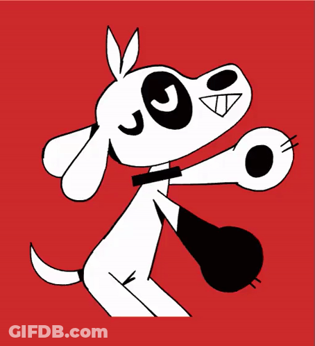 A Cartoon Dog Is Holding A Microphone In Its Mouth GIF