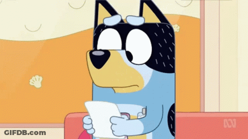 A Cartoon Dog Is Holding A Piece Of Paper And Looking At It . GIF