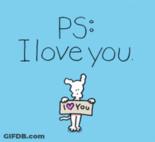 A Cartoon Dog Is Holding A Sign That Says I Love You GIF
