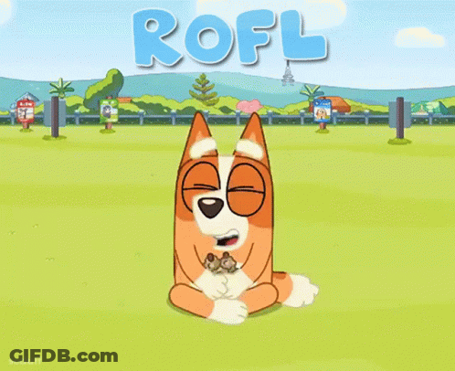 A Cartoon Dog Is Laying In The Grass With The Word Rofl Above Him GIF