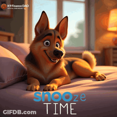 A Cartoon Dog Is Laying On A Bed With The Words Snooze Time Written Below It GIF