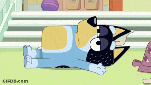 A Cartoon Dog Is Laying On Its Back With A Staircase In The Background GIF
