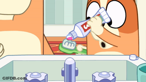 A Cartoon Dog Is Putting Toothpaste On A Toothbrush With The Number 3 On It GIF