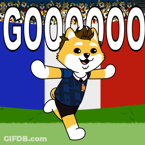 A Cartoon Dog Is Running In Front Of A Crowd That Says G00000 GIF