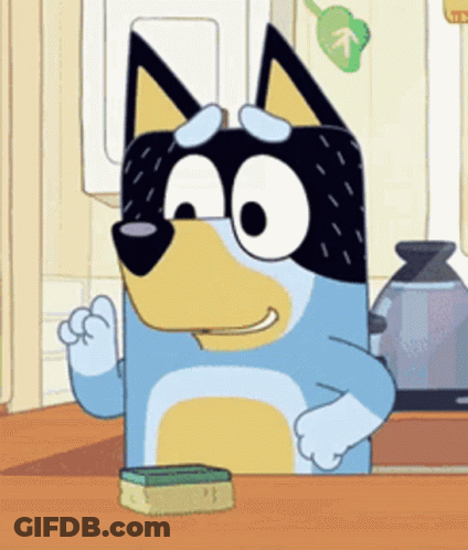 A Cartoon Dog Is Sitting At A Kitchen Counter With A Sponge . GIF