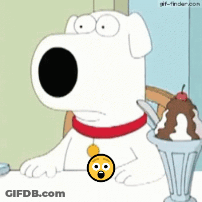 A Cartoon Dog Is Sitting At A Table Next To A Cup Of Ice Cream With A Surprised Face On It GIF
