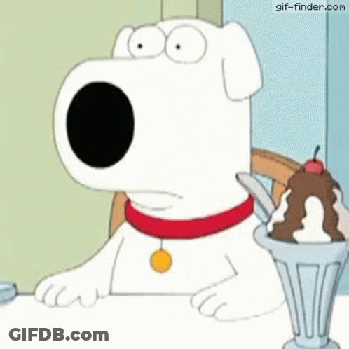Cartoon Dog Sitting At Table With Ice Cream GIF