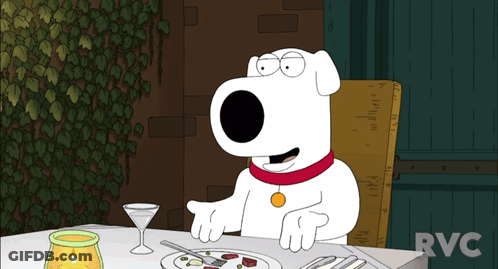 A Cartoon Dog Is Sitting At A Table With A Martini Glass GIF