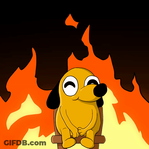 A Cartoon Dog Is Sitting In Front Of A Burning Fire GIF