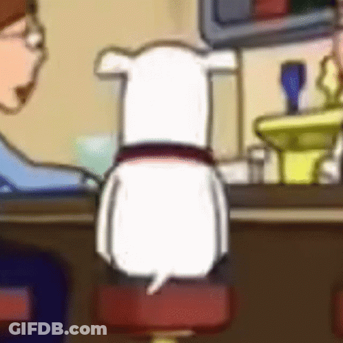 Cartoon Dog Sitting On Bar Stool Talking To Man GIF