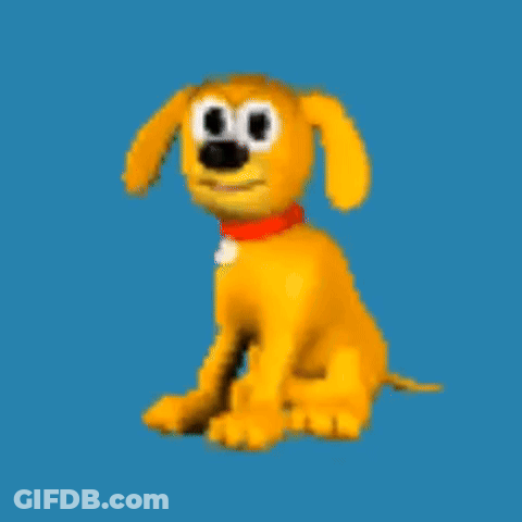 A Cartoon Dog Is Sitting On A Blue Background And Looking At The Camera . GIF