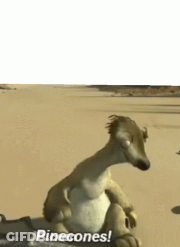 A Cartoon Dog Is Sitting On A Sandy Beach And Says Pinecones . GIF