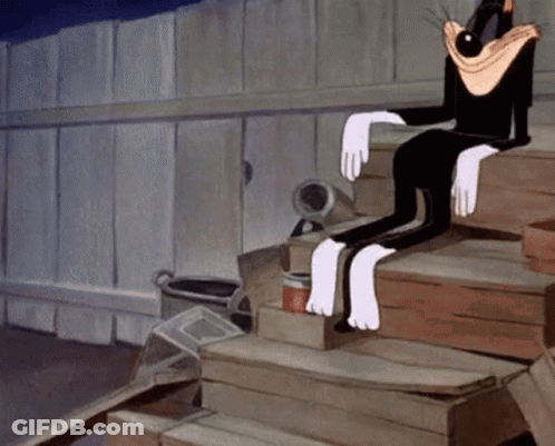 A Cartoon Dog Is Sitting On A Set Of Wooden Steps GIF