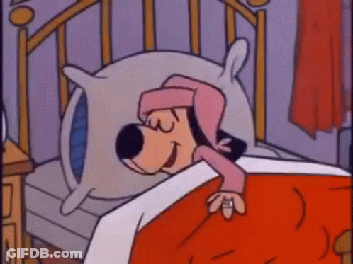 A Cartoon Dog Is Sleeping In A Bed With A Pillow And A Hat On . GIF