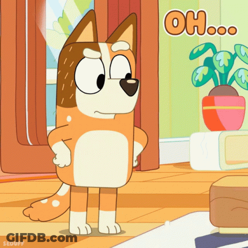 A Cartoon Dog Is Standing In A Living Room With The Words Oh Written On The Bottom GIF