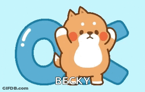 A Cartoon Dog Is Standing In Front Of A Letter C And The Name Becky GIF