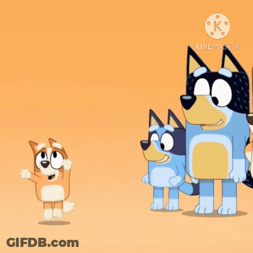 A Cartoon Dog Is Standing In Front Of The Word Bingo On An Orange Background GIF