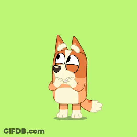 A Cartoon Dog Is Standing On A Green Background With His Eyes Closed And His Paws Crossed . GIF
