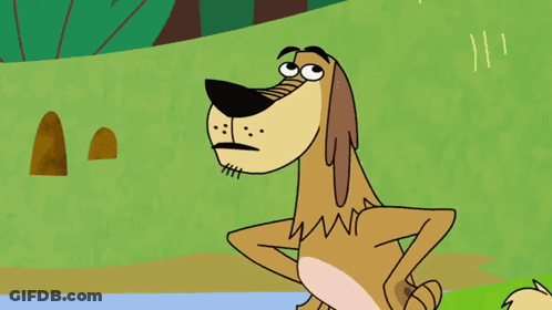 A Cartoon Dog Is Standing With His Hands On His Hips And Making A Funny Face GIF