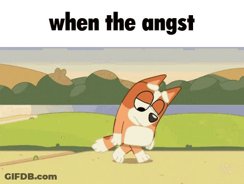 A Cartoon Dog Is Walking In A Field With The Words " When The Angst " Above Him GIF
