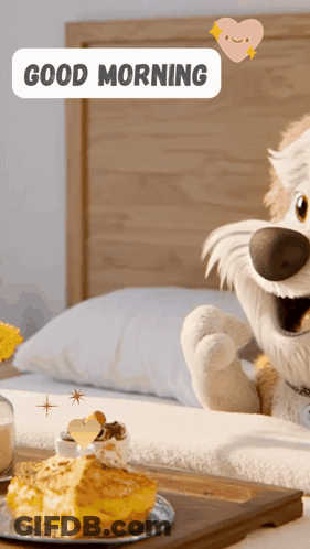 A Cartoon Dog Says Good Morning Next To A Plate Of Pie GIF
