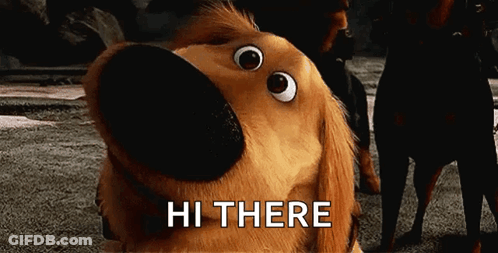 A Cartoon Dog Says Hi There In Front Of A Group Of People GIF