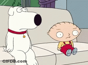 A Cartoon Dog Sitting On A Couch Next To A Baby Sitting On A Couch GIF