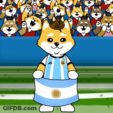 A Cartoon Dog Wearing A Argentina Jersey Holds A Flag In Front Of A Crowd GIF