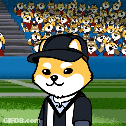 A Cartoon Dog Wearing A Baseball Cap Stands In Front Of A Crowd GIF