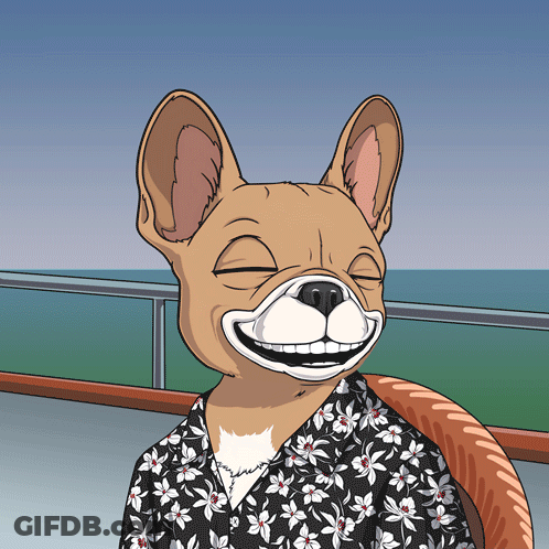 A Cartoon Dog Wearing A Floral Shirt Is Smiling GIF