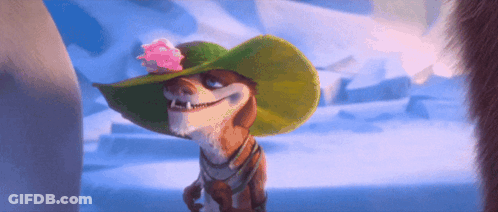 A Cartoon Dog Wearing A Green Hat With A Pink Flower GIF