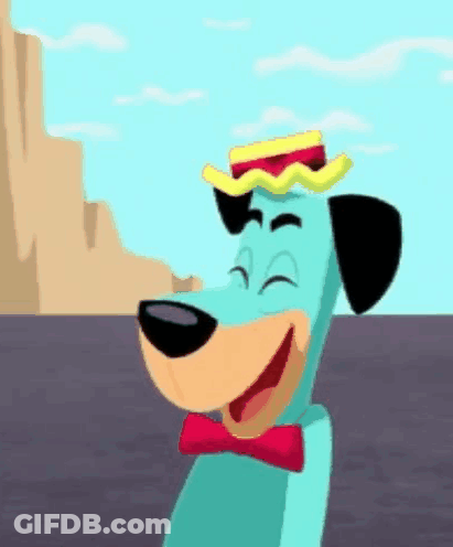 A Cartoon Dog Wearing A Hat And Bow Tie Is Laughing . GIF