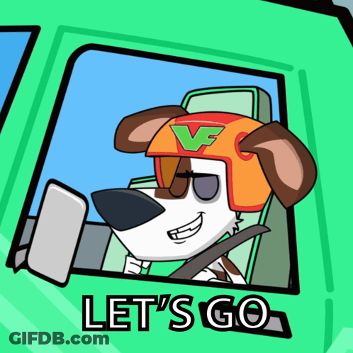 A Cartoon Dog Wearing A Helmet That Says V On It GIF