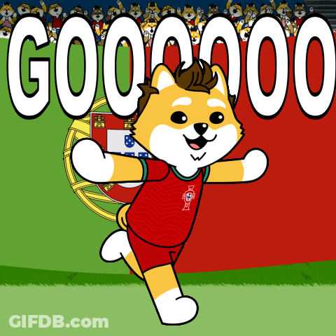 A Cartoon Dog Wearing A Red And White Jersey With The Word Portugal On It GIF