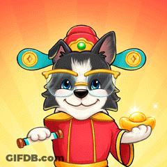 A Cartoon Dog Wearing Glasses And A Hat Is Holding A Stick And A Gold Coin GIF