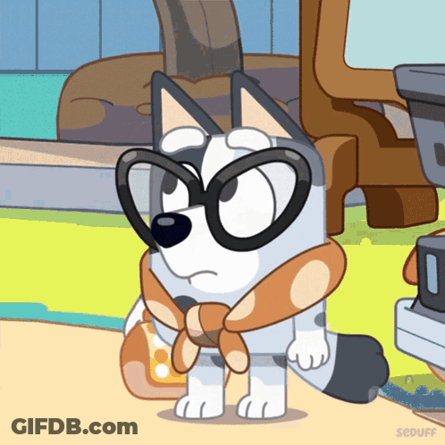 A Cartoon Dog Wearing Glasses And A Scarf Says Seduff GIF