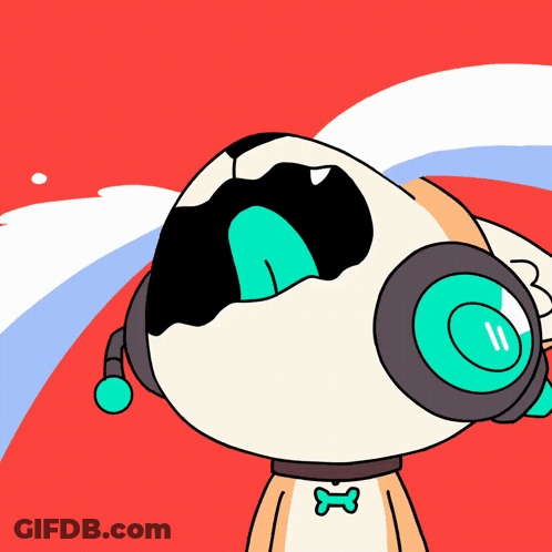 A Cartoon Dog Wearing Headphones And A Bone On His Chest Is Crying GIF