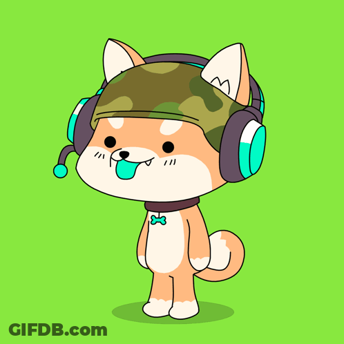 A Cartoon Dog Wearing Headphones And A Camo Helmet GIF