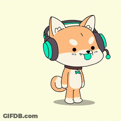 A Cartoon Dog Wearing Headphones And A Collar With A X On It GIF