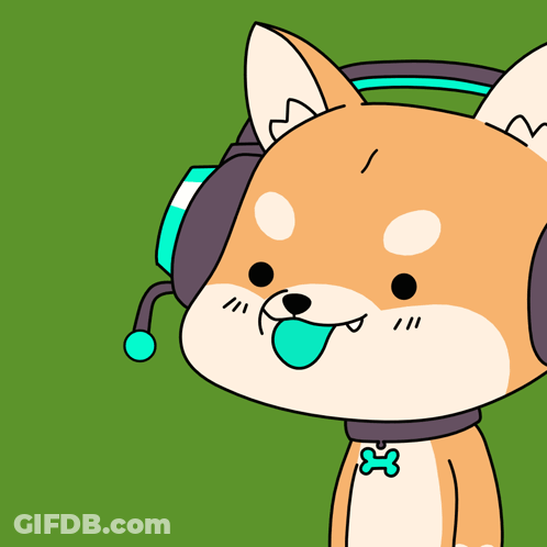 A Cartoon Dog Wearing Headphones And A Dog Tag With A Bone On It GIF