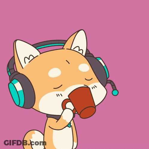 A Cartoon Dog Wearing Headphones Is Drinking From A Mug GIF