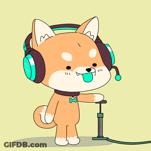 A Cartoon Dog Wearing Headphones With A Bow Tie GIF