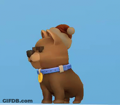 A Cartoon Dog Wearing Sunglasses And A Santa Hat . GIF